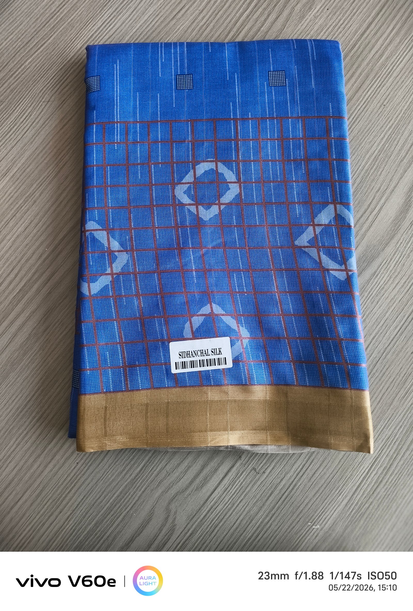 Sky Blue Checked Silk Saree