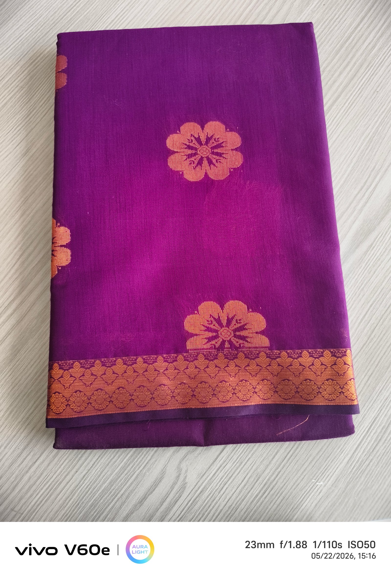 Royal Purple Floral Silk Saree