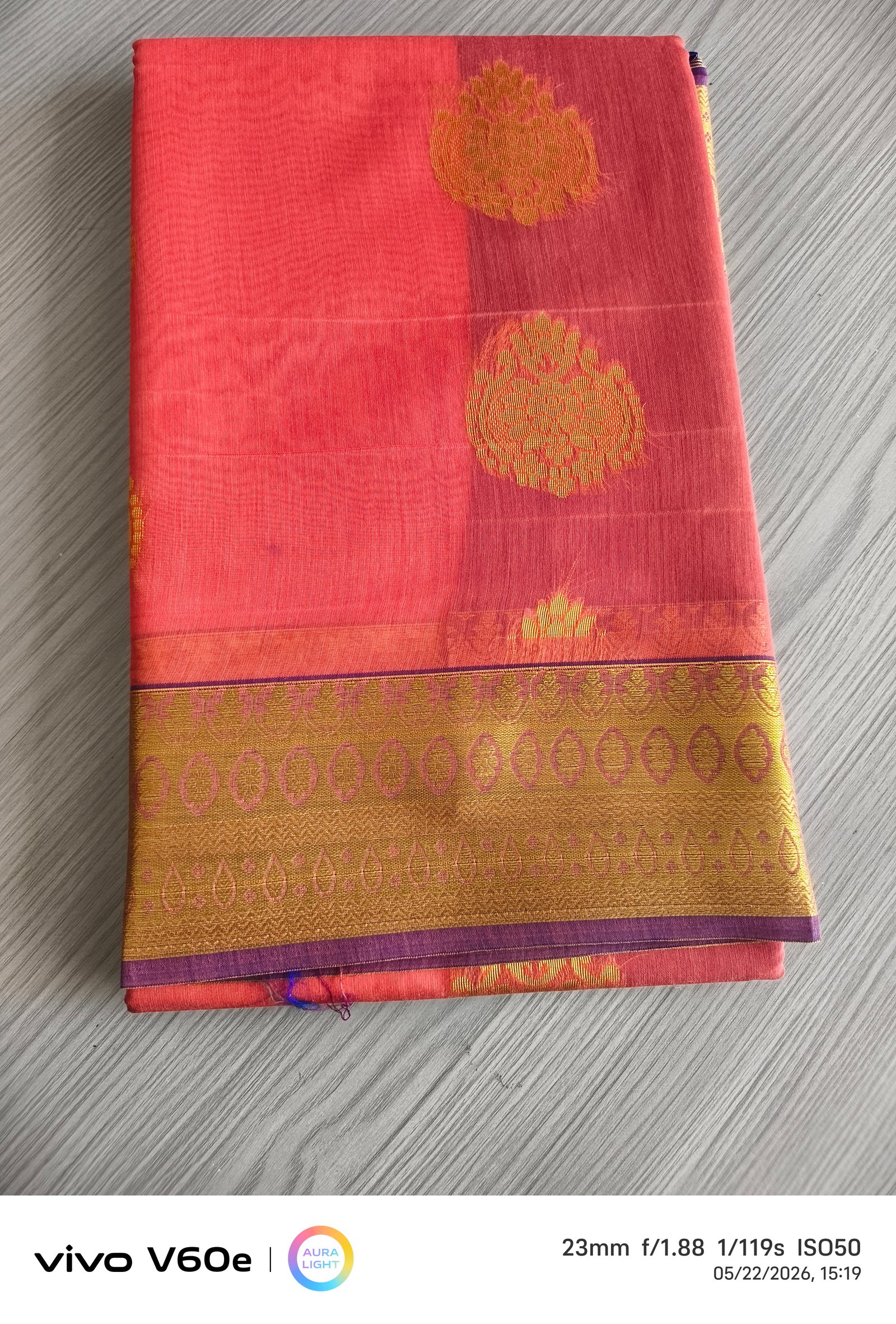Coral Peach Zari Silk Saree