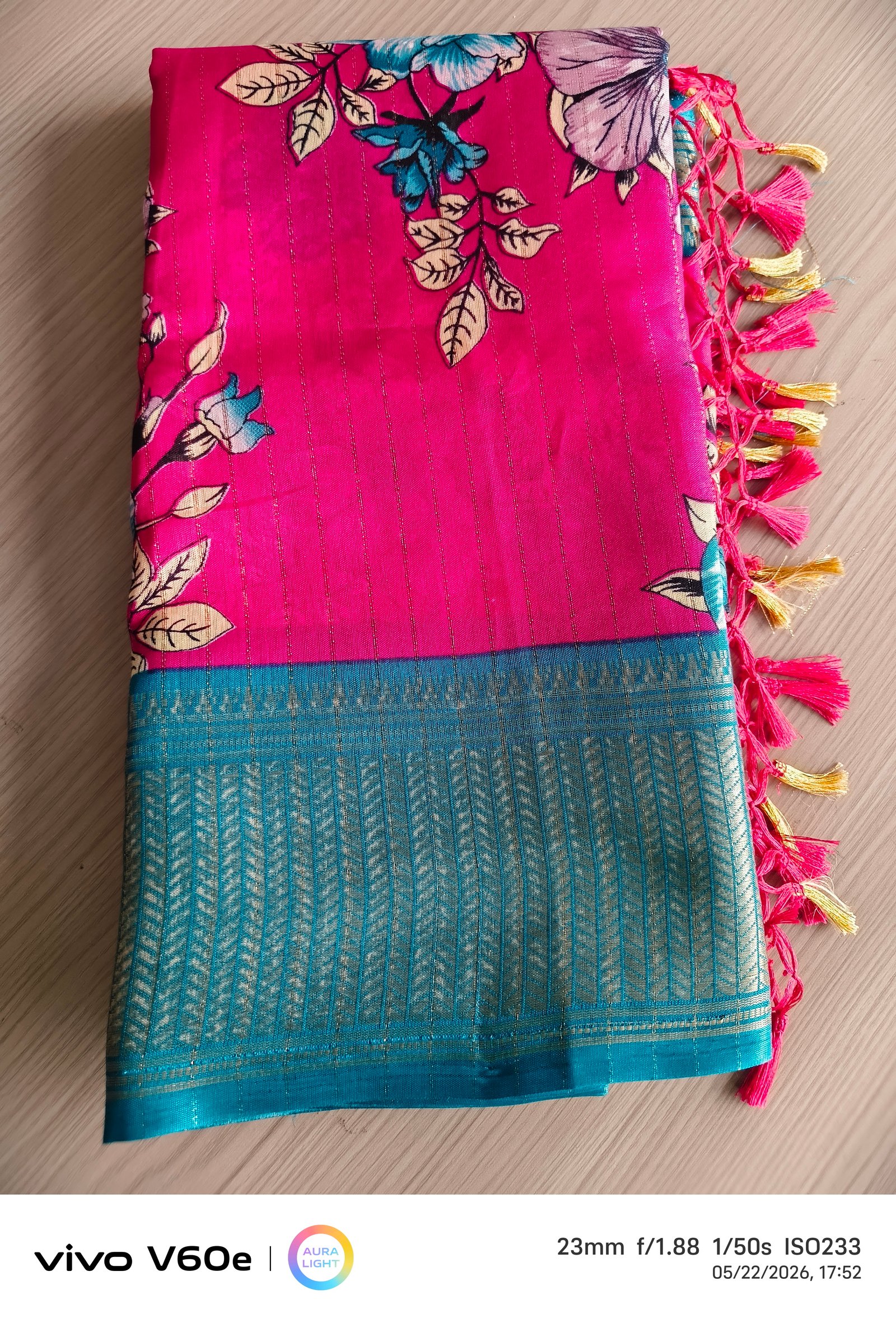 Pink Floral Designer Silk Saree with Tassels