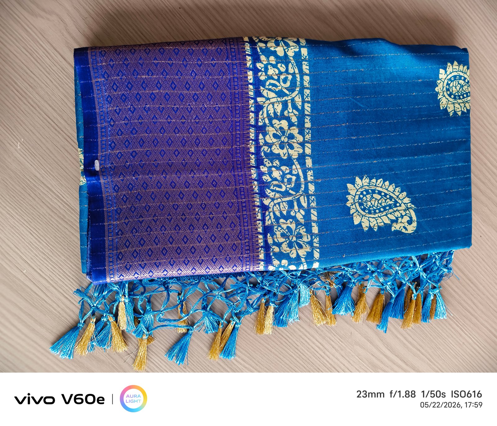 Royal Blue Jacquard Silk Tassel Dupatta