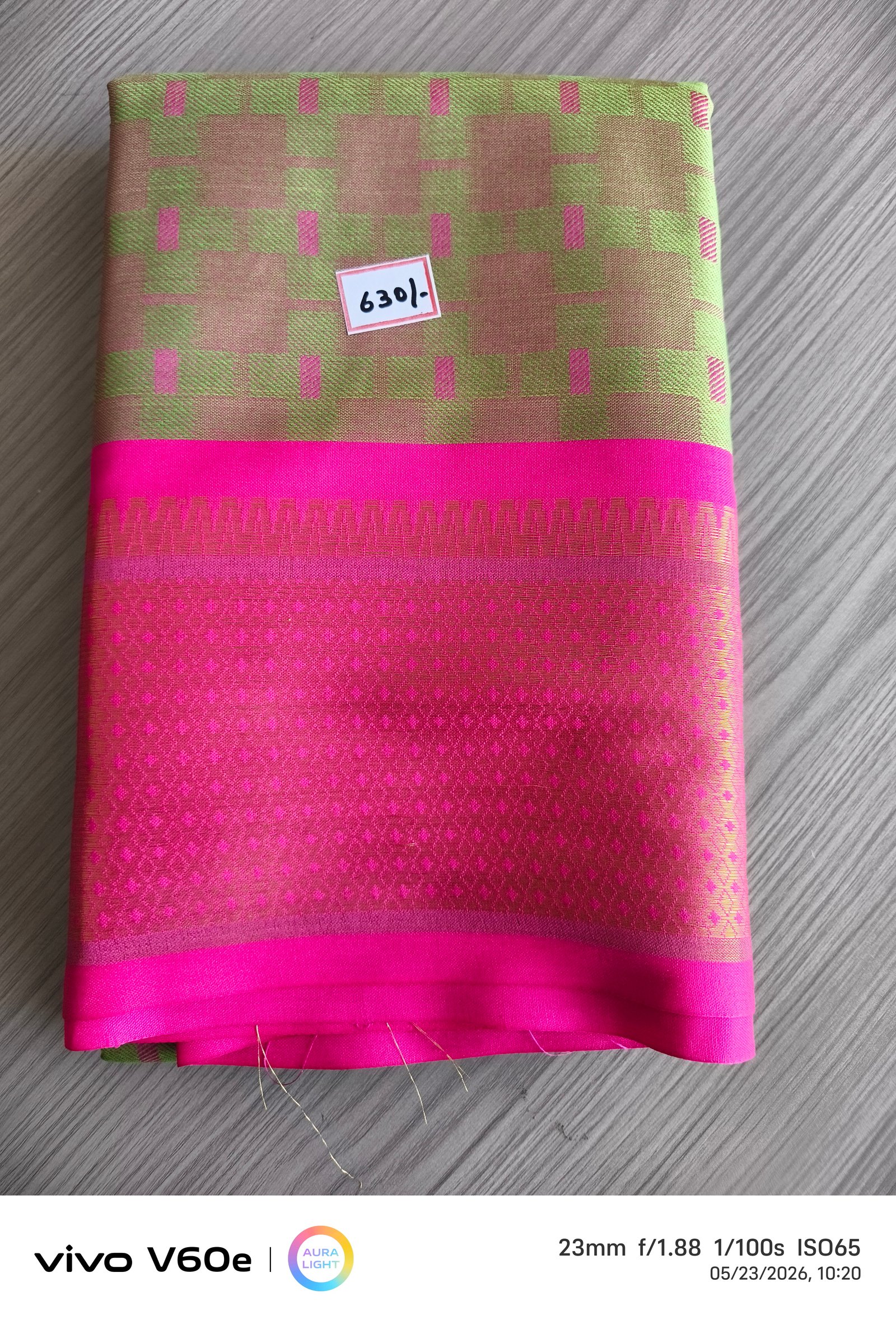 Lime Green & Fuchsia Pink Jacquard Silk Saree with Zari Border