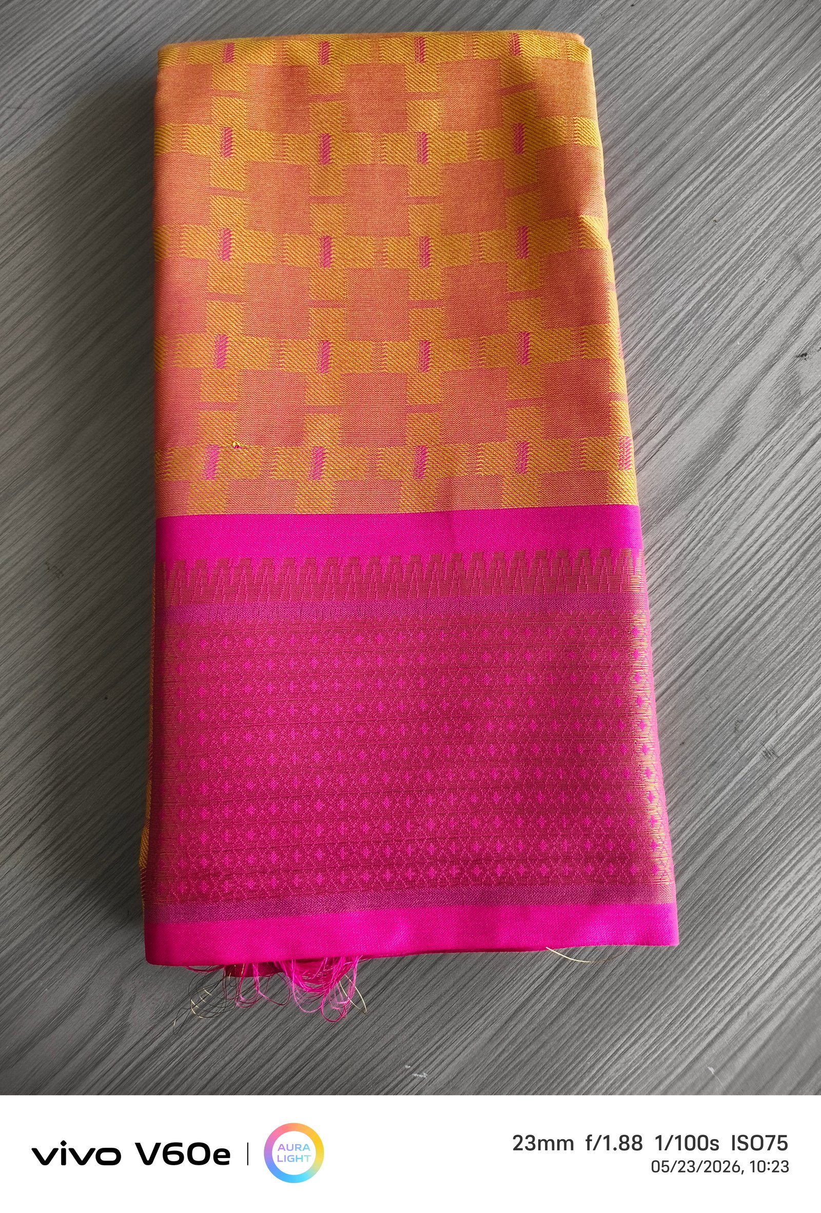 Mustard Gold & Rani Pink Traditional Silk Saree