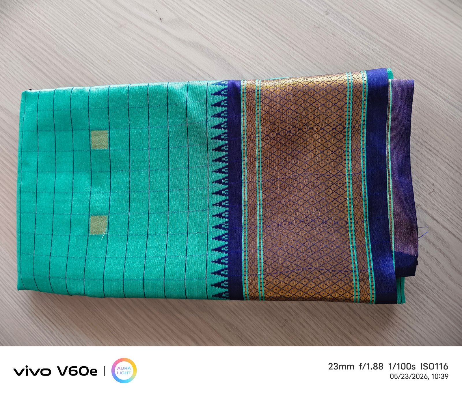 Aqua Green Traditional Silk Blend Saree