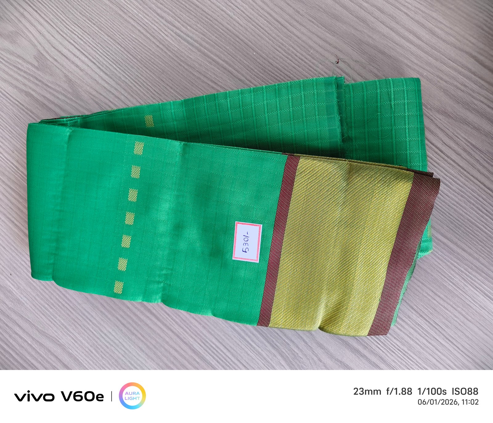 Emerald Green Soft Silk Saree with Gold Contrast Border