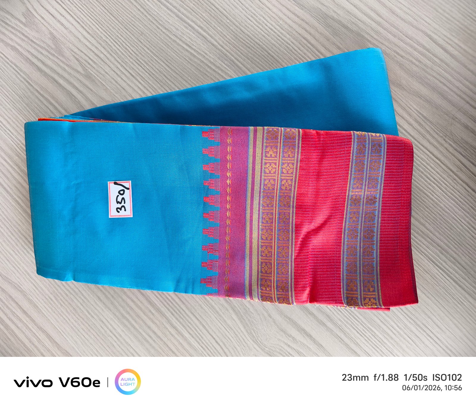 Turquoise Blue Traditional Silk Saree with Pink Temple Border